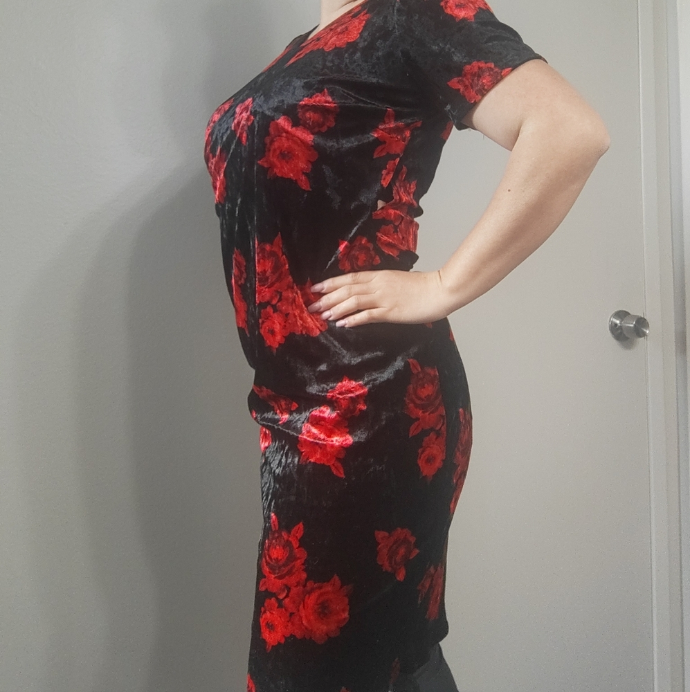 Floral Black and Red Dress
